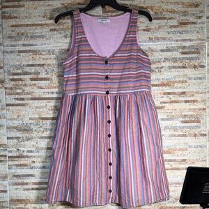 Madewell Striped Button-Down Mini Dress - Pink and Blue